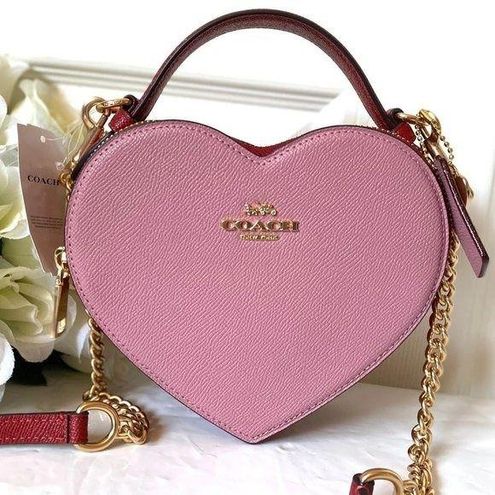 Coach Heart Red Gold Logo Crossbody Valentines Crossgrain Leather Shoulder  Bag