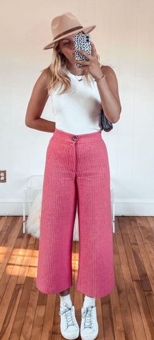 ZARA Cropped Fit Tweed Textured Wide Leg Pants Pink Size Small - $55 - From  Bryan