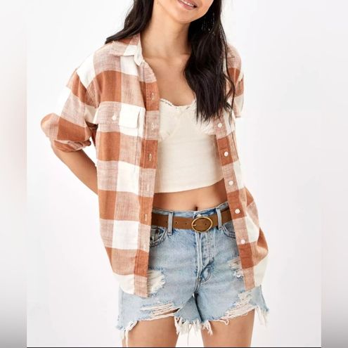 BROWN FLANNEL CROP JACKET - The Copper Closet