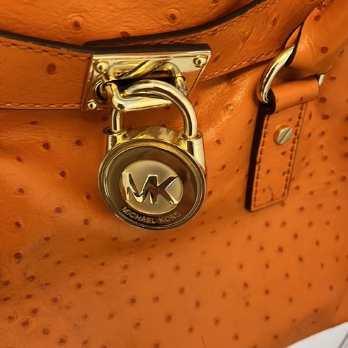 MICHAEL Michael Kors Hamilton Ostrich-Stamped Leather Satchel in Orange