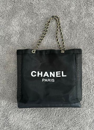 Chanel NEW black Gold Chain Mesh Tote Beach bag Handbag Purse