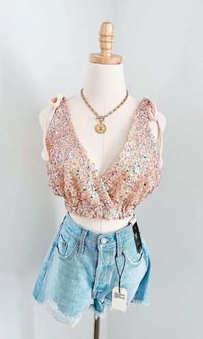 Free People NWOT Big Night Sequin Crop Top Pink - $58 (40% Off