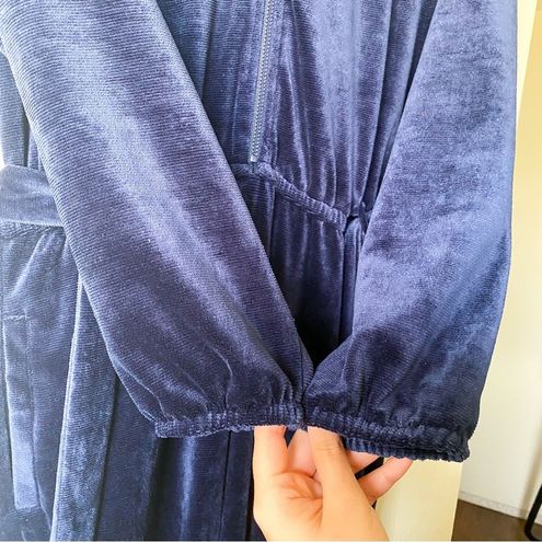 Anthropologie Jumpsuit Cozy Velvet Hooded Velour Oversized Zips Navy MP GUC  Blue Size M petite - $43 (60% Off Retail) - From Elizabeth