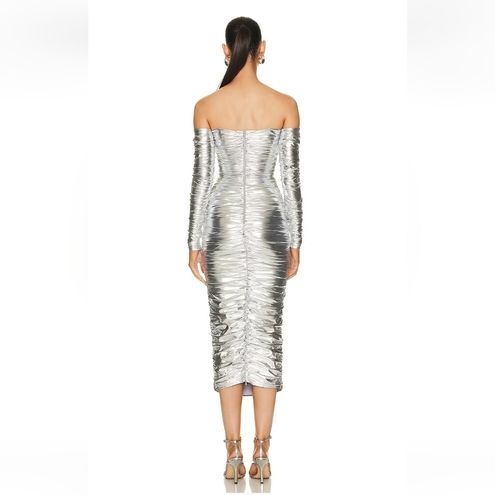 Alex Perry Dale Off Shoulder Cup Dress in Silver