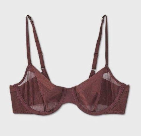 Auden Burgundy Demi Coverage Women's Mesh Unlined Bra 34C Red Size