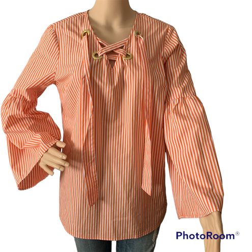 Michael Kors Striped Bell Sleeve Top w/ Gold Grommet Detail Sz M Orange  Size M - $23 (61% Off Retail) - From Teri