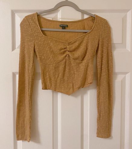 Wild Fable Women's Dark Gold Ribbed Long Sleeve Crop Top, Large