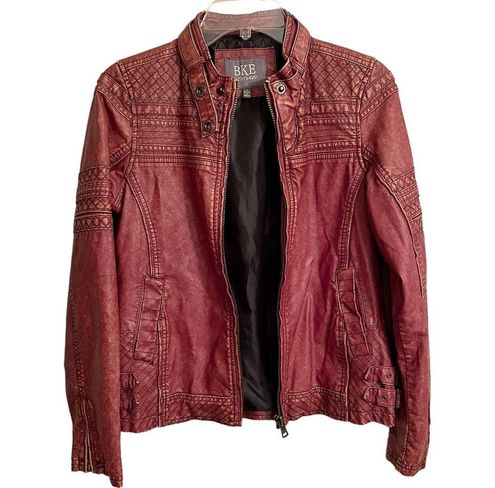 BKE Faux Leather Jacket - Women's Coats/Jackets in Washed Burgundy