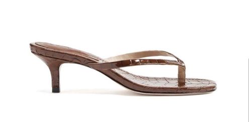 Schutz Ivone Brown Crocodile Flip Flop Kitten Heel Size 7.5 75