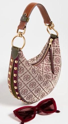 Shop Tory Burch Mini T Monogram-Coated Canvas Crescent Bag