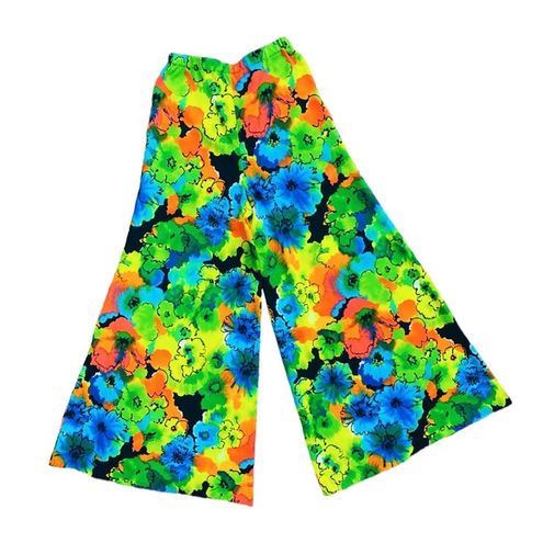 Vintage Handmade Women's Bright Neon Floral High Rise Wide