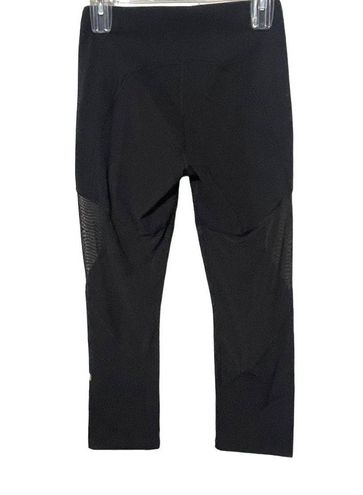 Lululemon Cropped Leggings-Black-Mesh Panels on Legs-Zippered