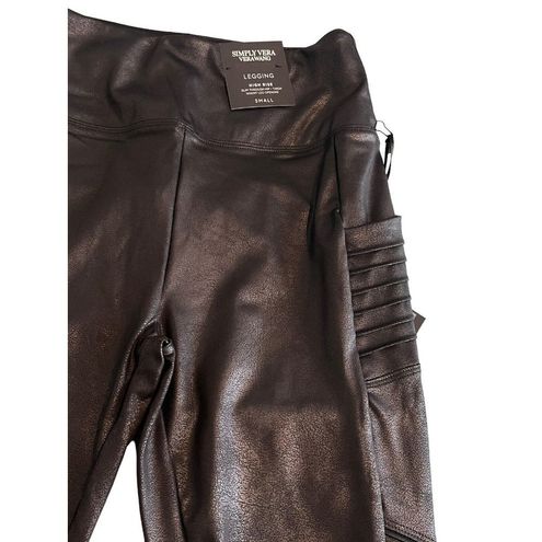 Vera Wang Simply Vera Faux Leather Moto Leggings S Small Black High Rise  NEW - $25 New With Tags - From Kaliq