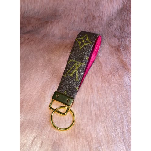 Repurposed Upcycled Keychain Wristlet Keyring Key Fob Pink - $20