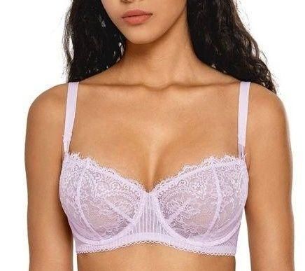 DOBREVA Women's Balconette Push Up Bra Lace Sheer Underwire