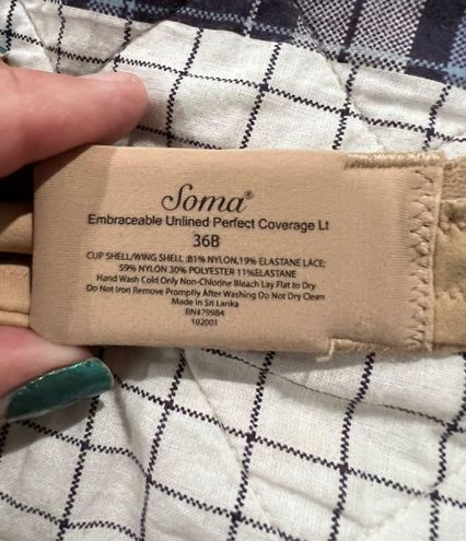 Soma Embraceable Unlined Perfect Coverage Bra, 36B Tan Size 36 B - $38 -  From Chandra