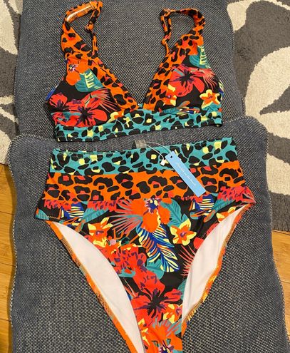  Womens Leopard Bikini Swimsuits V Neck High Waisted