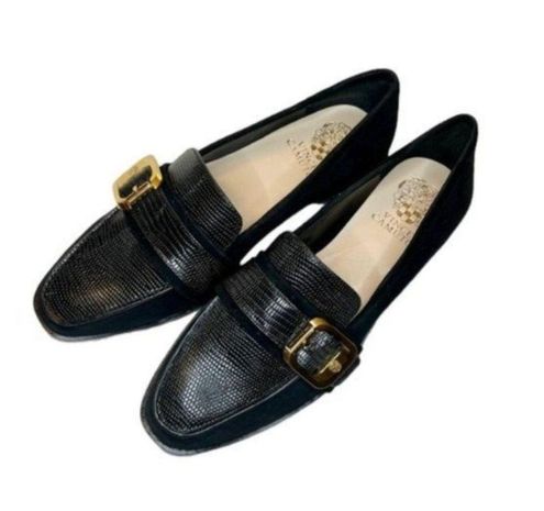 Vince Camuto Leather Cenkanda Gold Buckle Embossed Loafer Shoe Black 6 NWT  - $56 New With Tags - From Kari