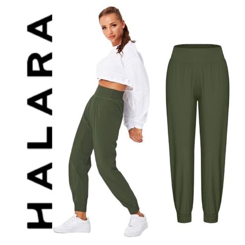 Halara High Waisted Joggers Dark Olive Green Elastic Waist Pants