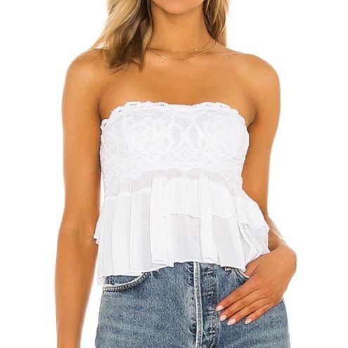 Adella Corset Cami White Lace Tiered Strapless Crop Top