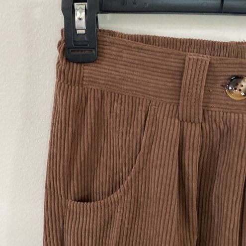 Women's Mid Rise Button Zipper Side Pocket Corduroy Casual Trousers - Halara