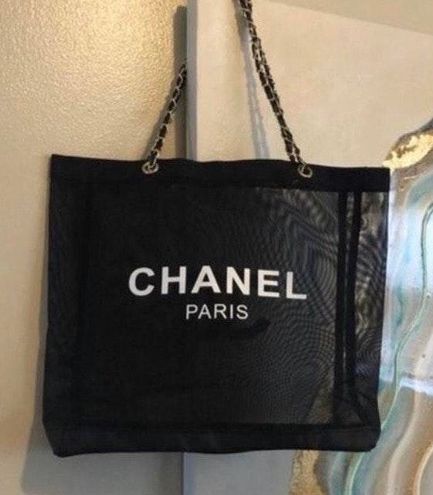 Chanel HOLD black Gift mesh Tote Beach Bag Purse - $228 New With Tags -  From Upcycled