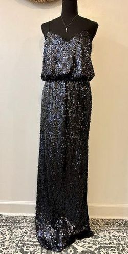 Aidan Mattox Aidan by Sequined Blouson Gown in Navy Blue Size 6