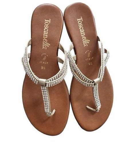 Toscanella brown gold tone rhinestone thong sandal Size 9.5 22