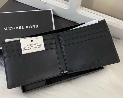 MICHAEL KORS Black Jet Set L-Fold w/ ID Bi-Fold Leather Wallet