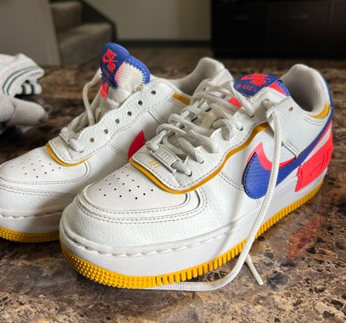 Nike Air Force 1 Shadow sneakers in white red and blue