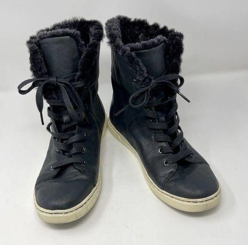 UGG Croft Luxe Quilt Black Leather Shearling Sheepskin Ankle Boots