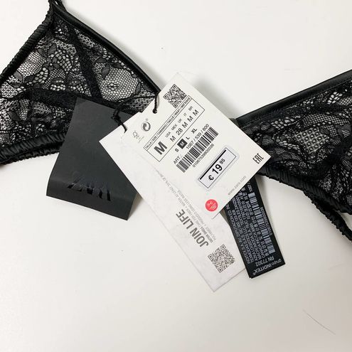 ZARA black lace sheer triangle satin bralette Size M - $23 New