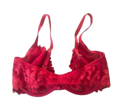 Victoria's Secret Bra Size 38DD Unlined Plunge Bra Red Lace