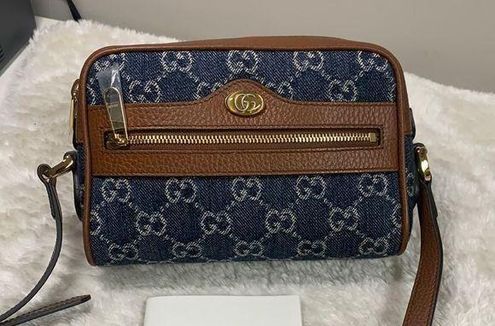 Gucci New Denim GG Monogram Mini Ophidia Shoulder Bag Blue Tea Cuir