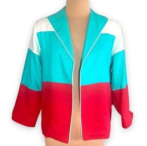 Painted Pony Jacket Color Block Blue Red Oversized Blazer Open