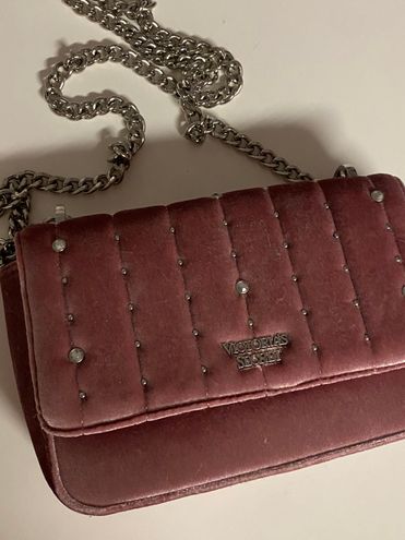 Victoria's Secret Pink Velvet Shoulder Bag Silver Chain Rhinestones  Crossbody