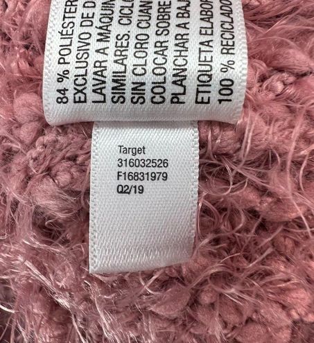 Knox Rose Fuzzy Eyelash Soft Lace Back Pullover Sweater Pink