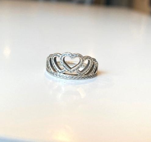 Really Cute PANDORA Marked CZ Princess Tiara Heart Crown Shaped 925 Silver  Ring | eBay