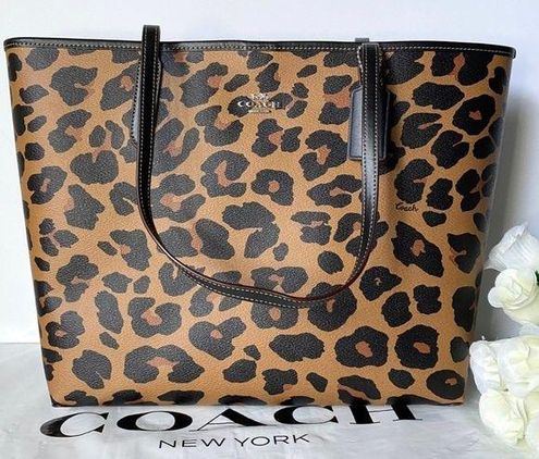 NWT COACH CC760 City Tote With Leopard Print And Signature Canvas Interior
