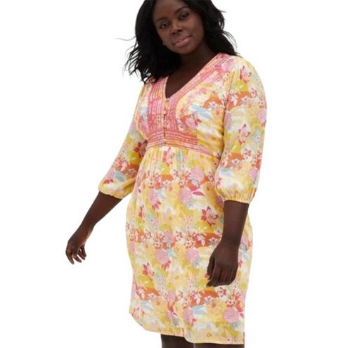 Torrid Peach Floral Gauze Hi-Lo 3/4 sleeve Dress Women's size 2 - $34 -  From Curtsy