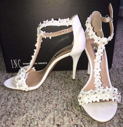 white flower heels