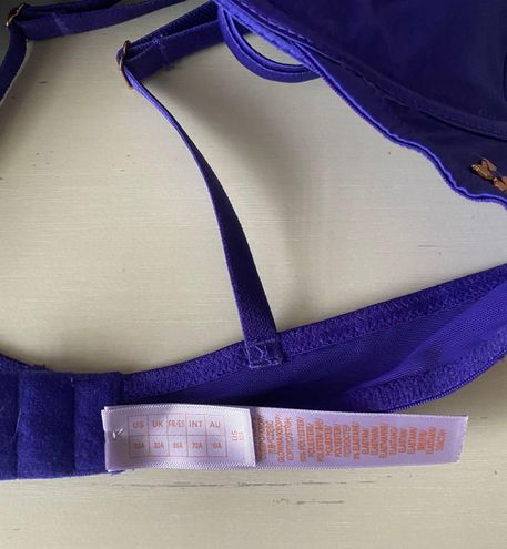 Savage X Fenty purple satin and lace trimmed balconette bra 32A