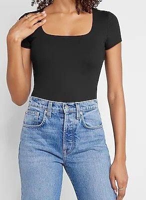 EXPRESS BODY CONTOUR SILKY SQUARE NECK THONG BODYSUIT Tank Top Tee