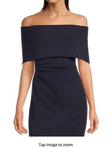 Vince Camuto Off-The-Shoulder Short Sleeve Fold Over Ruched Waist Sheath Dress, Womens, 2, Navy