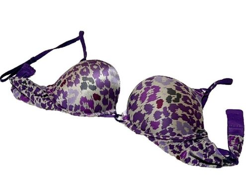 Victoria's Secret Miraculous Plunge Purple Animal Print Satin Push Up Bra  34B Size undefined - $39 - From Julie