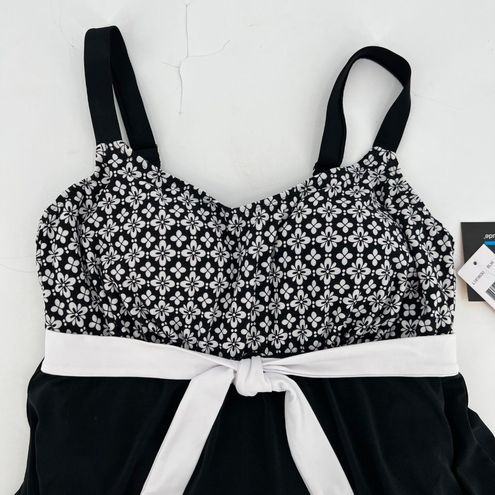 One Piece NWT Robby Len Black & White Dress Skirt Swimsuit