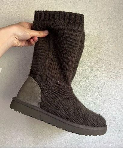 UGG BLACK TALL LATTICE CARDY KNIT SWEATER BOOTS Size 8 – Style