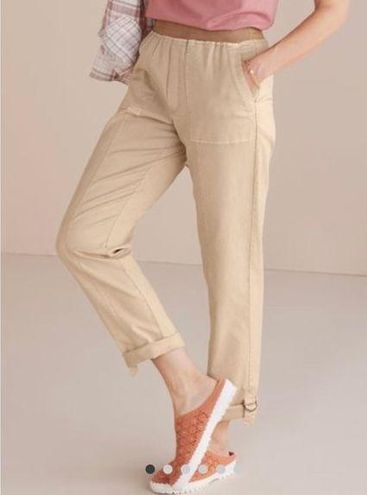 Soft Surroundings Medina Roll Tab Pull On Casual Pants Tan Size