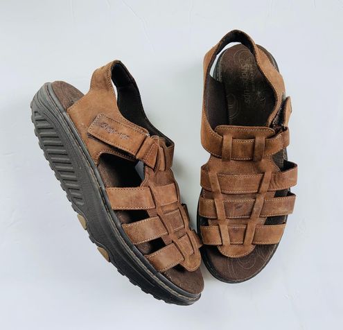 Skechers Shape Ups Retro Fisherman Brown Leather Toning Sandals - - From