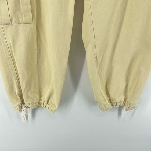 True Grit womens washed twill raw string Capri cargo pants light yellow 6